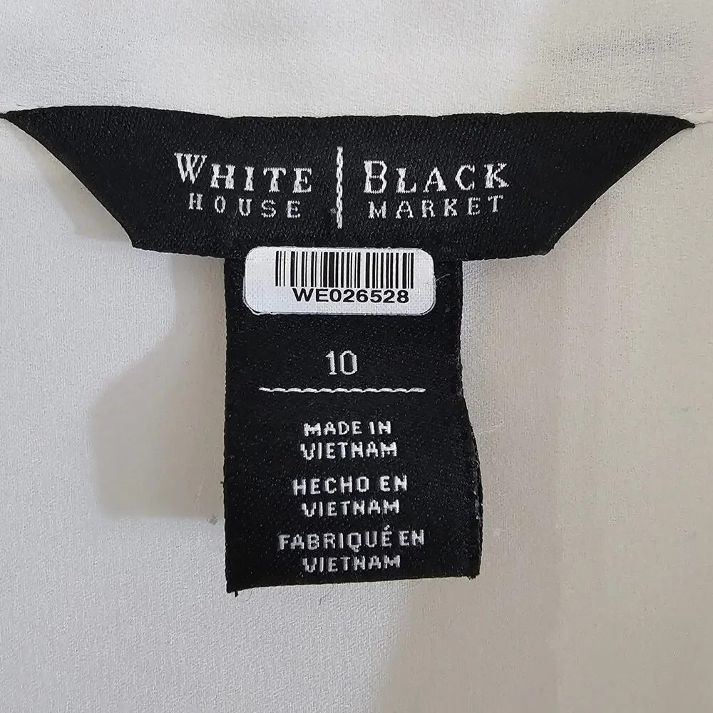 White House Black Market White High Low Tunic Blouse 10 Buttons Office Pockets - Picture 2 of 10